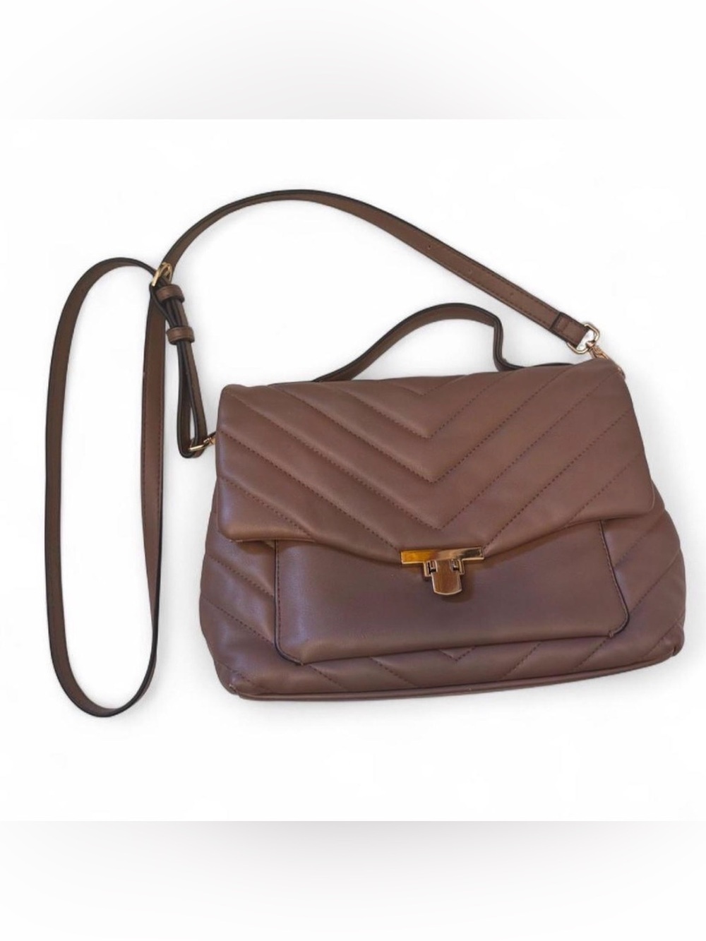 a.new.day Chevron Flap logjt Brown/Latte Crossbody Shoulder Bag